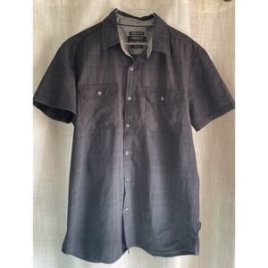 Kenneth Cole Slim Fit Button Down Shirt Mens Large Black Short Sleeve